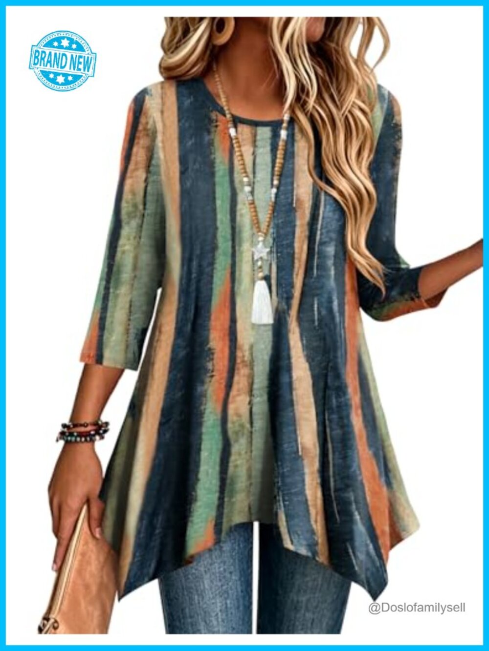 Zeagoo Womens 3/4 Sleeve Tunic Top Crew Neck Asymmetrical Hem Loose Fit